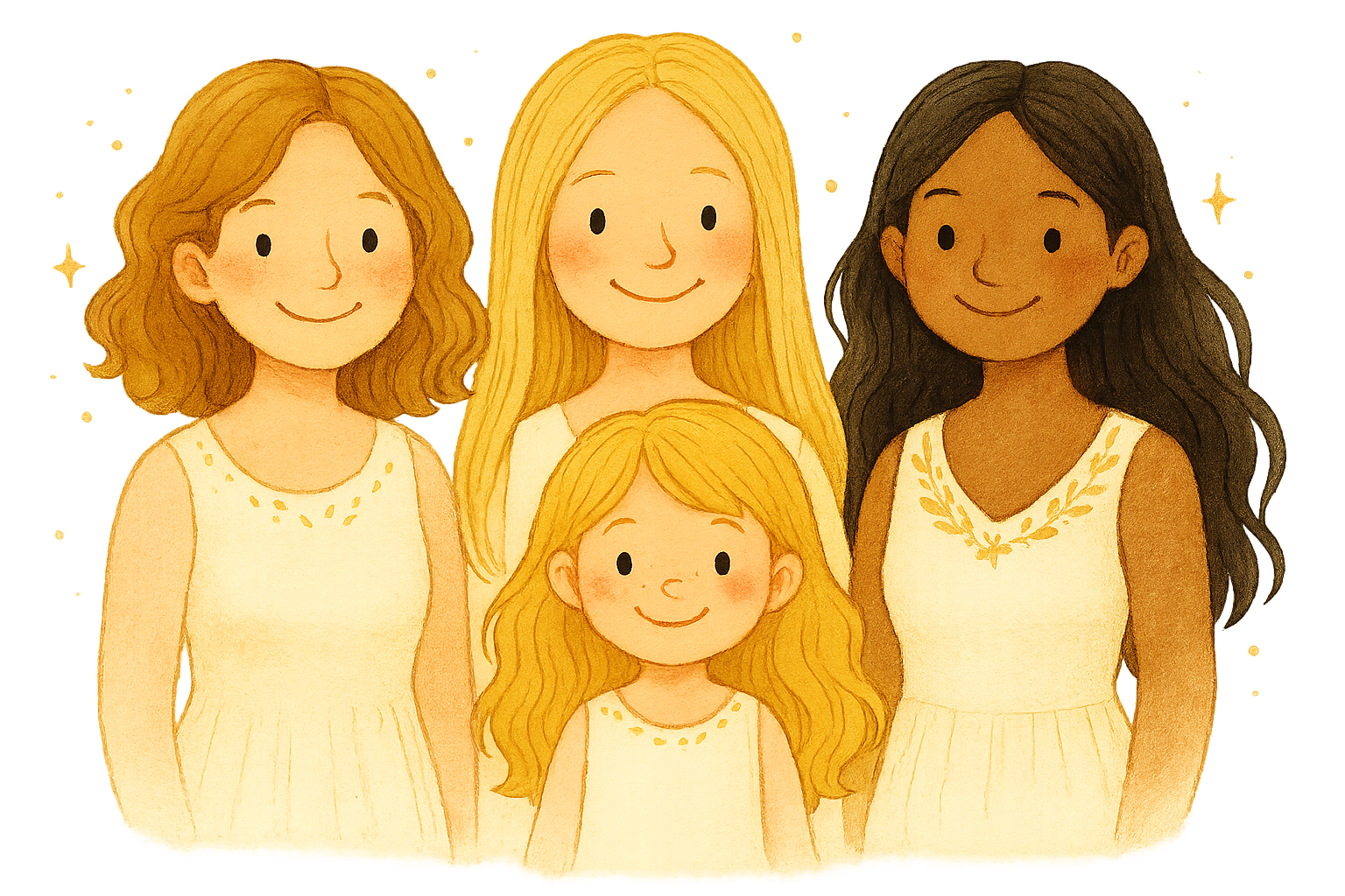 3 Frauen und ein Mädchen lächeln